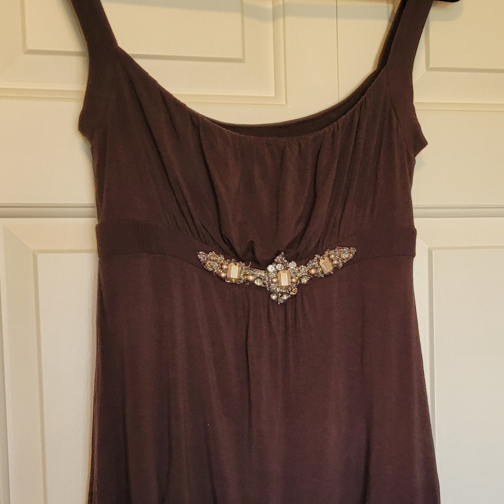 Chic Embellished Tank Top in Rich Brown